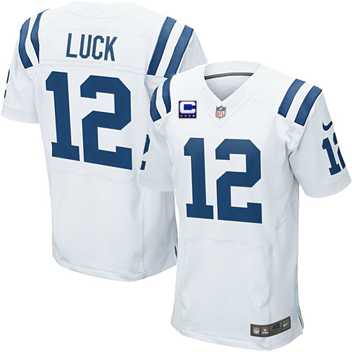 Men's Elite Andrew Luck C Patch Nike Jersey White Road - #12 NFL Indianapolis Colts